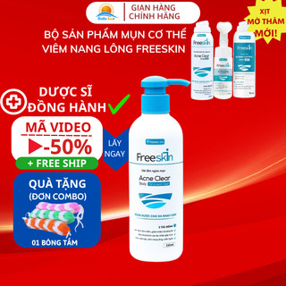 Bộ Sữa Tắm Giảm Mụn Thâm Mụn Lưng Freeskin 250ml và Xịt Mụn, XỊt Mờ Thâm Bọt Rửa Mặt Freeskin- Shop Hello Sun