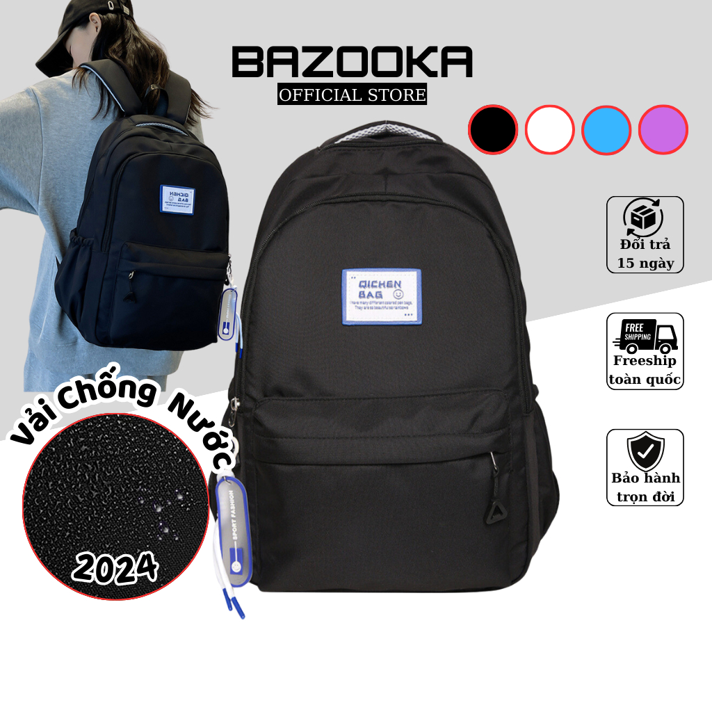 Cặp đi học nữ BAZOOKA balo nữ đi học basic trơn nhiều ngăn thời trang Hàn Quốc BL09