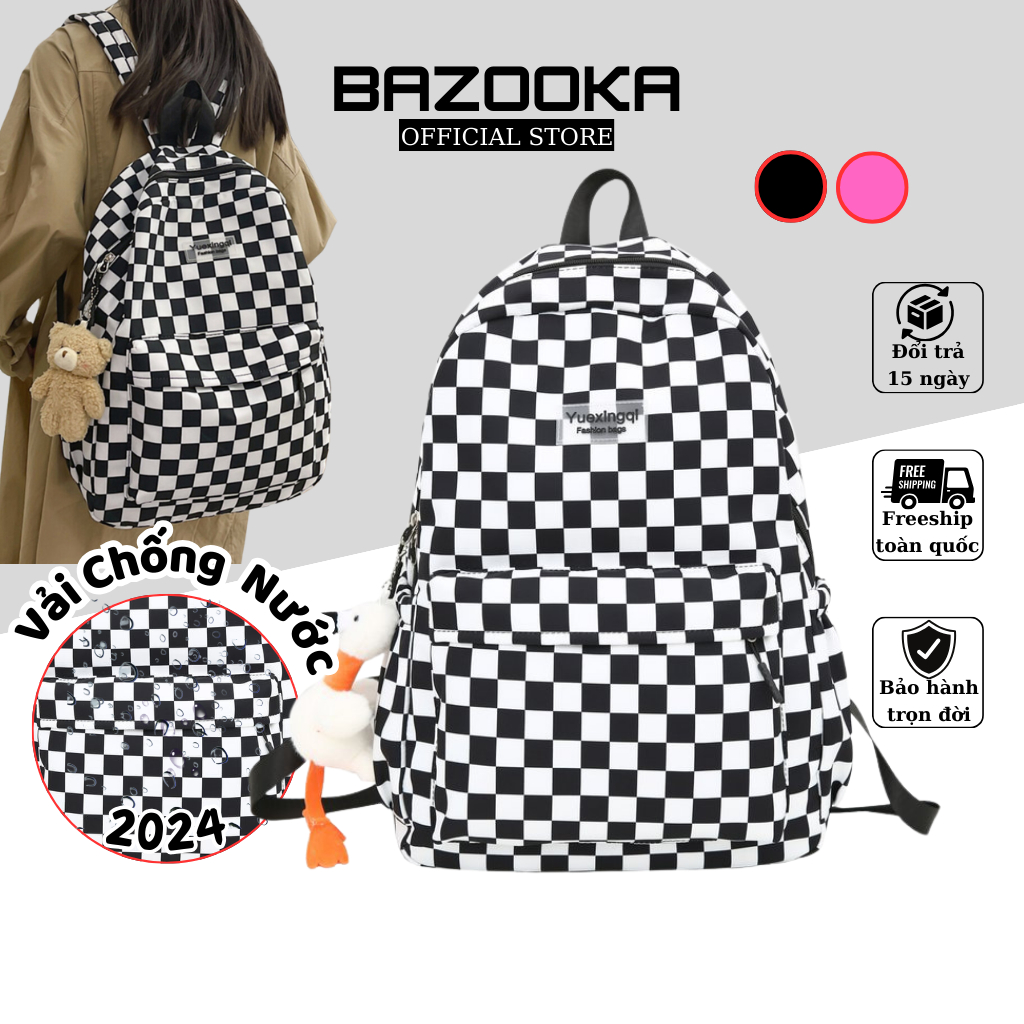 Balo caro BAZOOKA balo ulzzang kẻ caro chống nước unisex vải dù đi học thời trang BL07