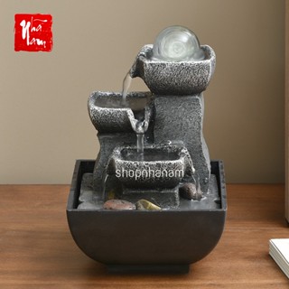 Thác nước phong thuỷ - cối đá bốn tầng tài lộc cối xay (tặng kèm bơm mini)