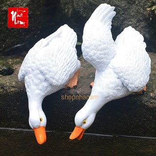 Cặp tượng vịt uống nước trang trí sân vườn cây nhà cửa
