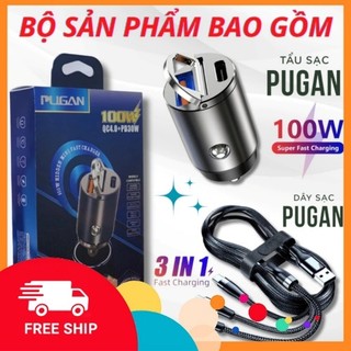 [Free Ship] Tẩu Sạc Điện Thoại Trong Ô Tô Siêu Tốc 100W, Tẩu 2 cổng 1 USB Và 1 Ty-C , Hàng Chính Hãng, Bảo Hành 12 Tháng