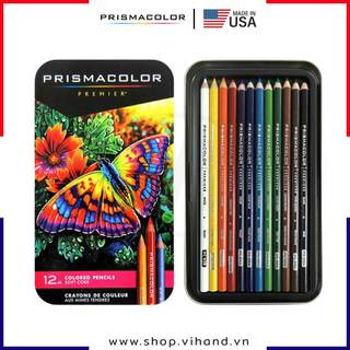 [VIHAND - CHÍNH HÃNG] Bộ bút chì màu Prismacolor Premier Soft Core Pencils Hộp thiếc – 12 Màu
