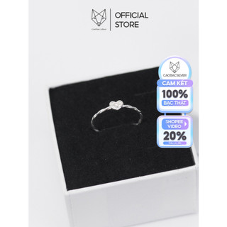 Nhẫn Nữ Bạc Ta Cao Cấp CaoBac Silver Mảnh Đơn Giản Hình Trái Tim Nhỏ Mini Heart Cạnh Xoắn Đính Đá Lấp Lánh Dịu Dàng