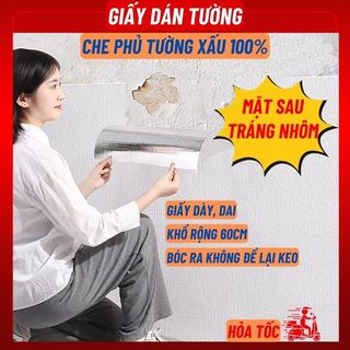 Giấy dán tường phòng ngủ 3d, chống nước tráng nhôm THD020 Miếng decal dán tường bàn học, che phủ bề mặt xấu tốt khổ 60cm