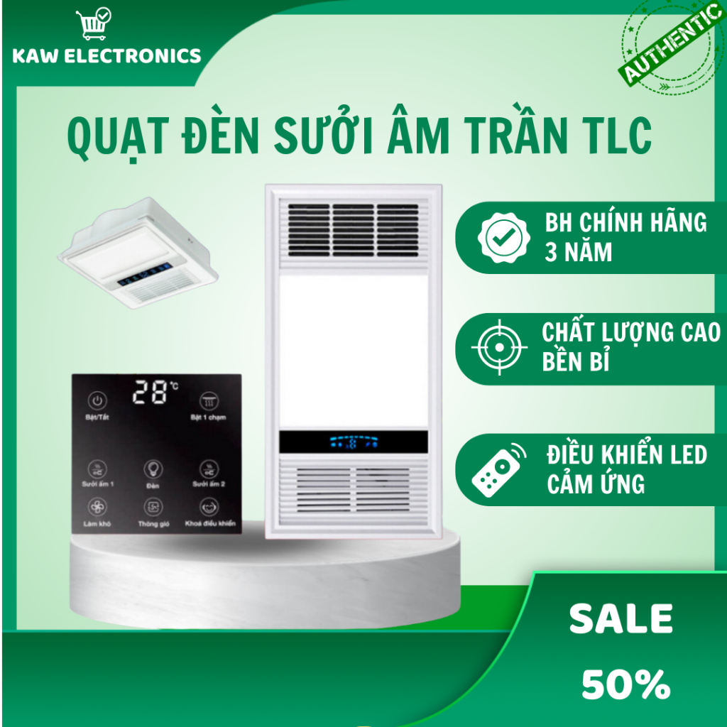 Đèn sưởi âm trần TLC 4IN1, Điều Khiển Cảm Ứng, Thông Gió, Sưởi Ấm Nhà Tắm ,Bảo hành Chính Hãng