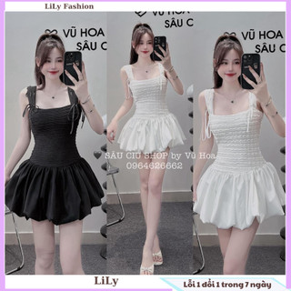 Váy 2 dây bản to dáng váy quả bí siêu tôn dáng cho các nàng