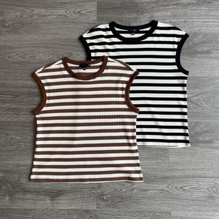 Áo thun len ba lỗ nữ sọc ngang form rộng