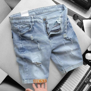 QUẦN SHORT JEAN NAM NGẮN LỬNG XANH RÁCH KIỂU THÊU CHỮ ĐẸP, NHIỀU MẪU CHẤT JEAN DÀY CO GIÃN TỐT