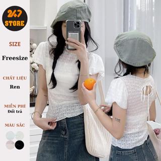 Áo ren nữ dệt bông có lót trong may liền thân trước cộc tay - 247store