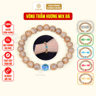  Vòng tay trầm hương tròn đơn mix đá màu Sơn Mộc Hương đeo tay phong thủy mệnh kim mộc thủy hỏa thổ 
