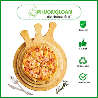 Khay đế gỗ Pizza tròn có tay cầm