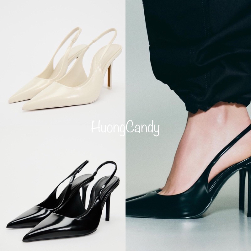 Giày Zr Slingback trơn mũi nhọn (9cm)