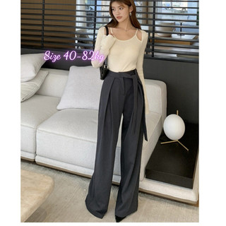 Quần ống rộng thắt dây ống sớ buộc dây nơ bản to độc lạ bản to ống dài 105cm phong cách hàn Quốc