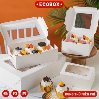 Set 10 Hộp đựng bánh Cupcake màu trắng 2, 4, 6, 12 ô ECOBOX, hộp bánh trứng Tart quà tặng, chất liệu cứng cáp, dày dặn