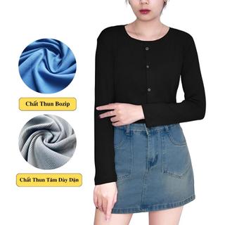 Áo Thun Cardigan Croptop Khuy Cúc Dài Tay Cổ Tròn Madela, Áo Croptop Ôm Body Nữ Cổ Tròn Tay Dài Phong Cách Hàn Quốc