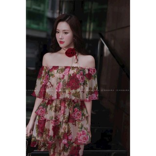 Đầm lụa hoa màu đỏ dáng mini xòe
