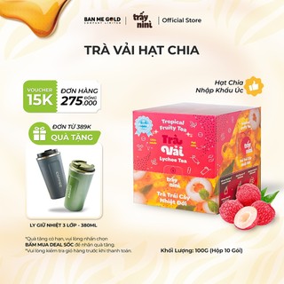 Trà Vải Hạt Chia Thanh Nhiệt - Hộp 100g (10 Gói) - Trà Trái Cây Nhiệt Đới Detox Ít Đường Ban Me Gold - Trấy Ni Nì