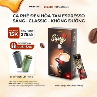 Cà Phê Espresso Hòa Tan - Sáng - Hộp 20g/100g - KHÔNG ĐƯỜNG SỮA - Cafe Đen Hòa Tan Chính Hãng Ban Me Gold - Rexsun