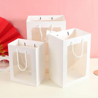 Túi giấy mặt kính đựng hoa quà tặng túi quà, phụ kiện gấu và hoa [Size 15x25x35]