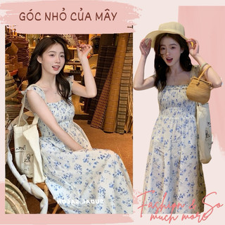 Váy hai dây hoa xanh dáng xòe trẻ trung GNCM