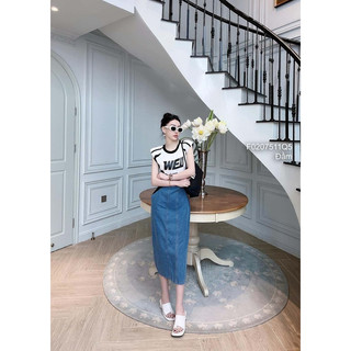 Đầm thun phối jean tay hến in chữ weu sang trọng VIENS STORE