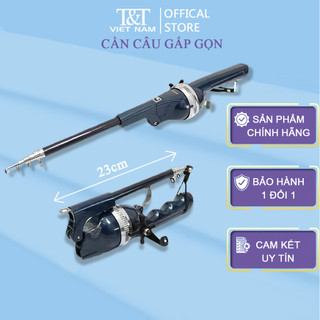 Cần câu cá gấp gọn ngọn phủ carbon siêu bền , cần câu máy mini