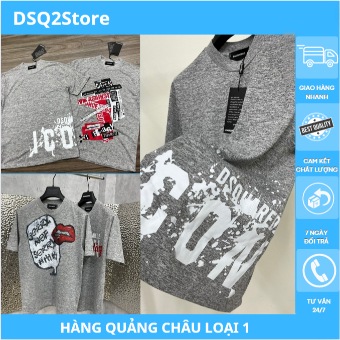 Áo Phông Xám DSQ Thời Trang Hottreand 2024 Họa Tiết In Lưới Toàn Bộ Họa Tiết Siêu Đẹp