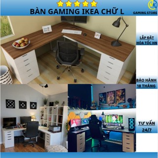 Bàn Gaming IKEA Chữ L 2 Tủ, Bàn Máy Tính, Làm Việc, Giải Trí, Học Tập, Ngăn Kéo Tiện Dụng,Phong Cách