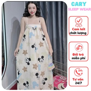 Váy ngủ 2 dây form suông hoạt hình dễ thương, đầm 2 dây babydoll dáng dài CARY