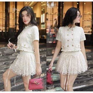 Set áo ren bèo nút vàng + cv 6052