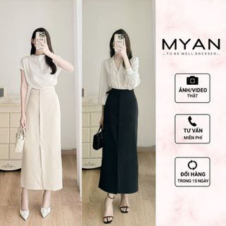 Chân váy dáng dài suông, sẻ trước, có đai eo myan design vvn082304