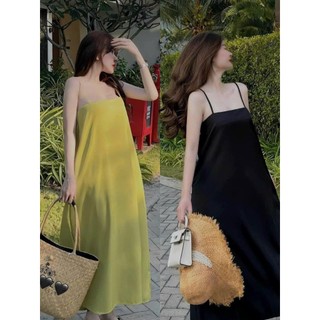 Đầm maxi 2 dây form suông bo thun lưng thời trang đi biển dạo phố