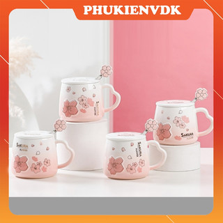 Cốc Uống Nước Cốc Sứ Quà Tặng Cặp Đôi Hoa Anh Đào Màu Hồng Dễ Thương Mạ Nổi Lấp Lánh