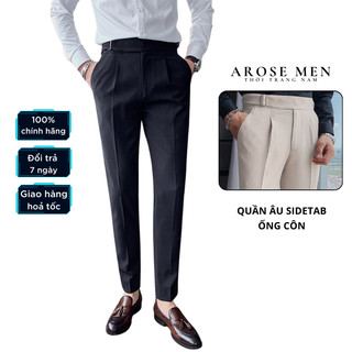 Quần âu sidetab arose fashion, quần tây nam cạp cao công sở ống côn đen vải tuyết hàn qđl