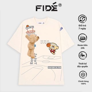Áo thun FIDE TEEDY Bóng Rổ phông cotton unisex nam nữ form rộng cổ tròn áo đính gấu - AT37(TẶNG KÈM GẤU)