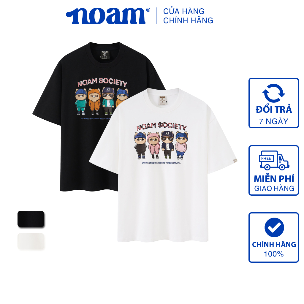 Áo thun Form rộng NOAM Society 100% Cotton 280GSM - Màu Đen/ Trắng