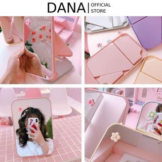 Gương trang điểm gương để bàn gấp gọn mini nhiều màu dễ thương kính soi DANA