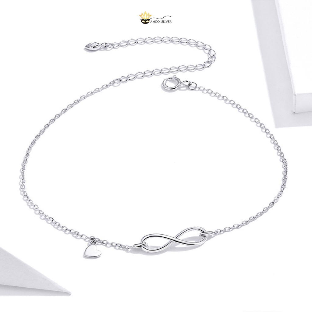 Lắc Chân Bạc S925 Lắc chân vô cực mix trái tim - Amooi Silver AC019
