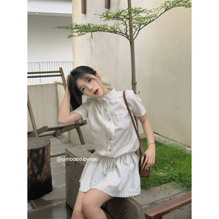 Jumpsuit trắng kẻ nơ cao cấp Simbabo