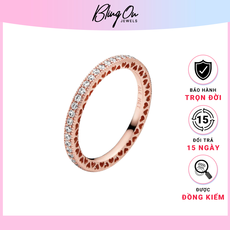 Nhẫn Pandora Sparkle & Hearts Rose gold plated Ring - Nhẫn 8051 - Giao hàng nhanh