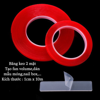 Băng dính Đỏ 2 mặt tạo fan mi_(1cm x 10m) băng keo dán bảng mẫu nail, thanh gắn mẫu móng (nailbox_dụng cụ nối mi Thúy Hà