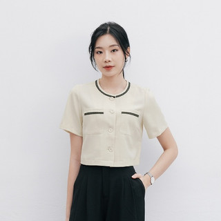 Áo Kiểu Nữ Croptop Trẻ Trung Áo Sơ Mi Cổ Tròn Nữ Dáng Suông LAMER V61B24H006