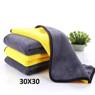 Khăn lau xe hơi chuyên dụng 2 lớp microfiber màu vàng - ghi, siêu mềm, mịn, thấm hút