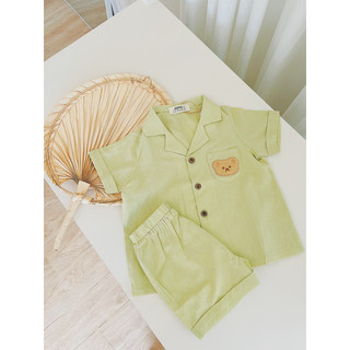 Set đồ bộ cho bé trai, đồ bộ đũi cổ danton logo gấu dễ thương cho bé trai từ 10 -18kg