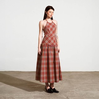 Dottie - đầm maxi cổ yếm đan dây - đỏ - d0548