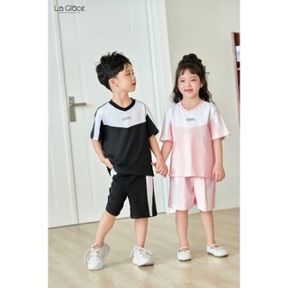 Set thể thao bé trai bé gái cổ tim phối trắng 100% cotton mềm mại, thoáng mát La Glace