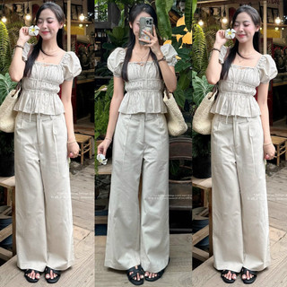 Áo kiểu - 255 - cổ vuông - bo nhún - cột nơ