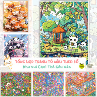 Tranh tô màu theo số, tranh số hóa, tranh tô màu số hóa Madoca - TỔNG HỢP Khu Vườn Thỏ Mèo Gấu 40x50cm (có khung)