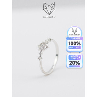 Nhẫn Bạc Ta Nữ CaoBac Silver Mặt Đính Đá Hình Bông Hoa Tuyết Mini Sáng Lấp Lánh Bền Đẹp Tinh Tế